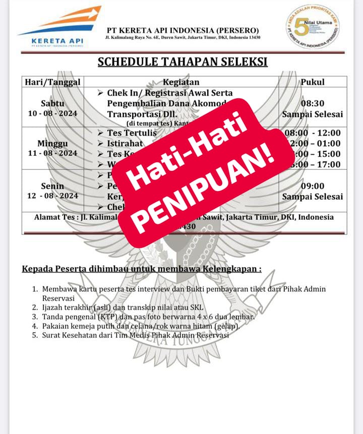 Waspadai Penipuan Mencantumkan Link Loker PT KAI di Medsos