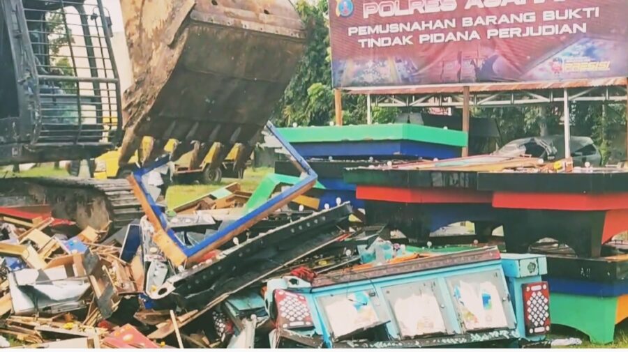 Mesin Judi Dindong dan Tembak Ikan Dihancurkan Polres Asahan