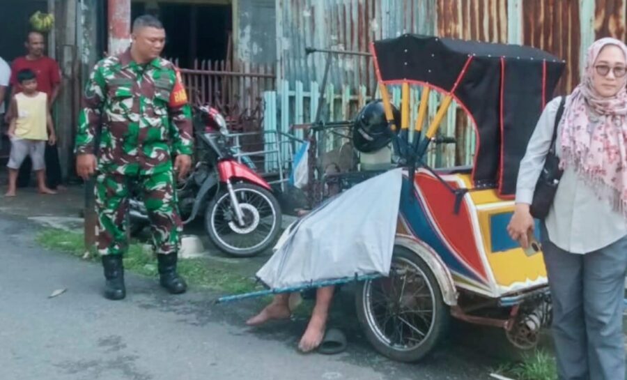 Babinsa Sei Kera Hilir II Monitor Penemuan Mayat di Dalam Becak Bermotor