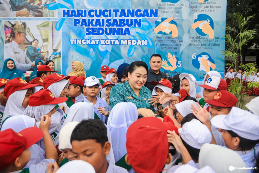 Airin Rico Waas dan Dokter Kecil Praktik Cuci Tangan di Hari CTPS 2026 Medan